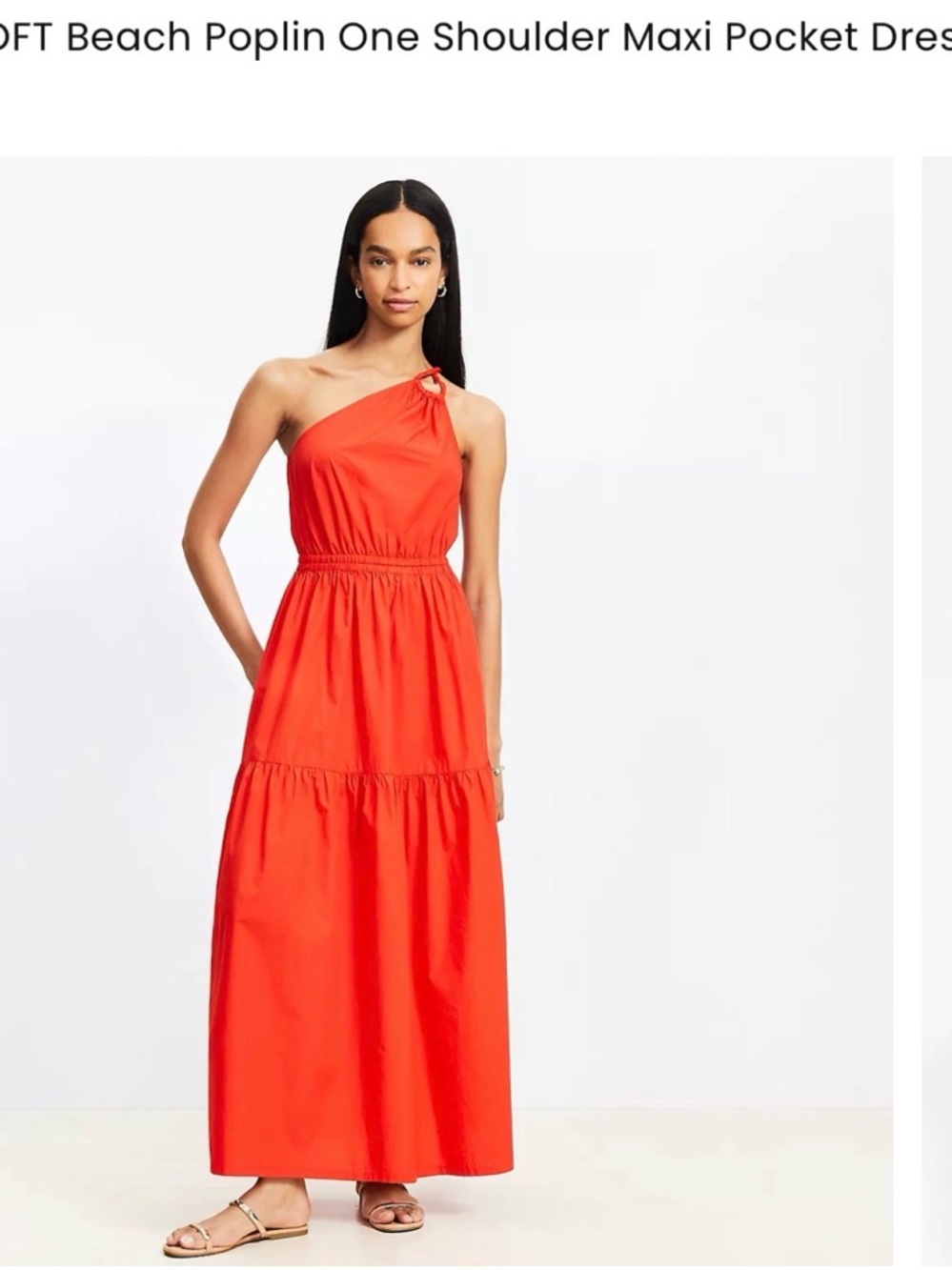LOFT One-Shoulder Maxi Dress in Bright red Orange with Knot Detail